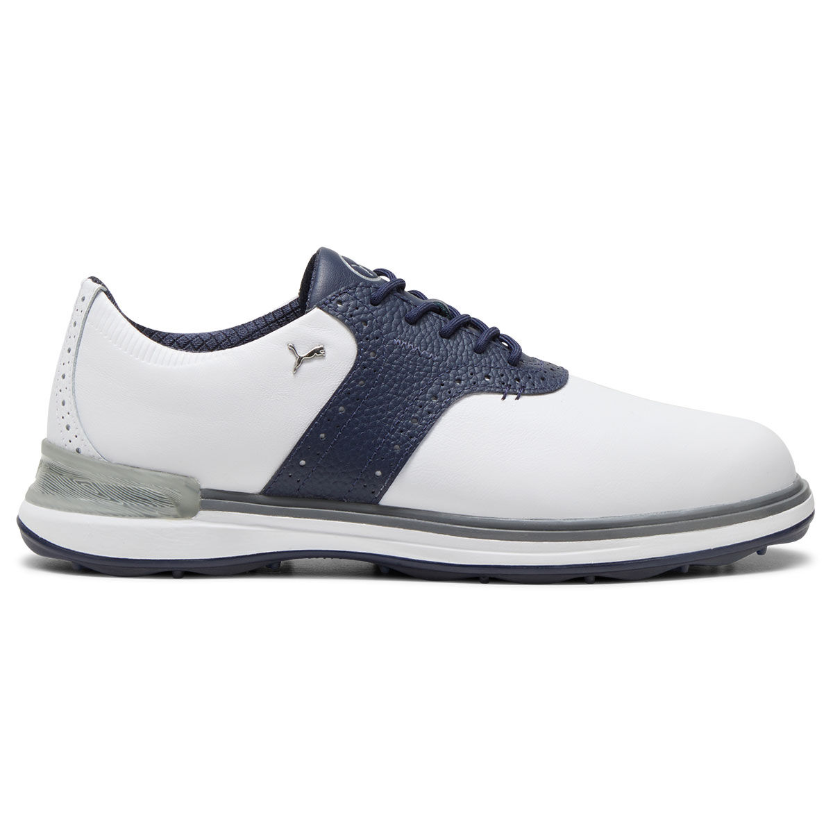 PUMA Men’s Avant Waterproof Spikeless Golf Shoes, Mens, White/deep navy/speed blue, 8 | American Golf