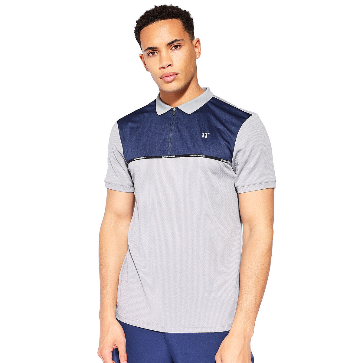 11 Degrees Men’s Taped Zip Golf Polo Shirt, Mens, Grey/navy, Medium | American Golf