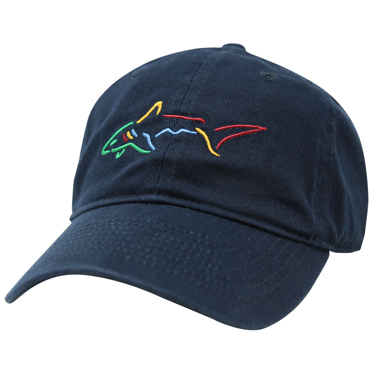 Greg Norman Mens Navy Blue, Red and Yellow Embroidered Shark Logo Golf Cap, Size: one Size | American Golf