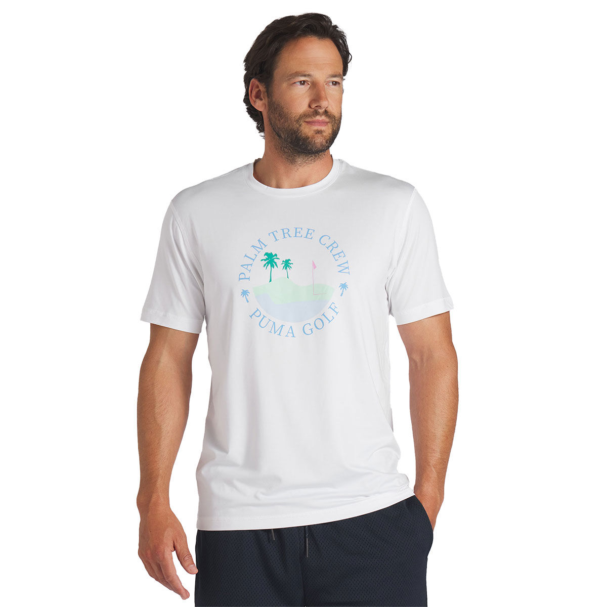 PUMA Men’s Palm Tree Crew Island Golf T-Shirt, Mens, White, Small | American Golf