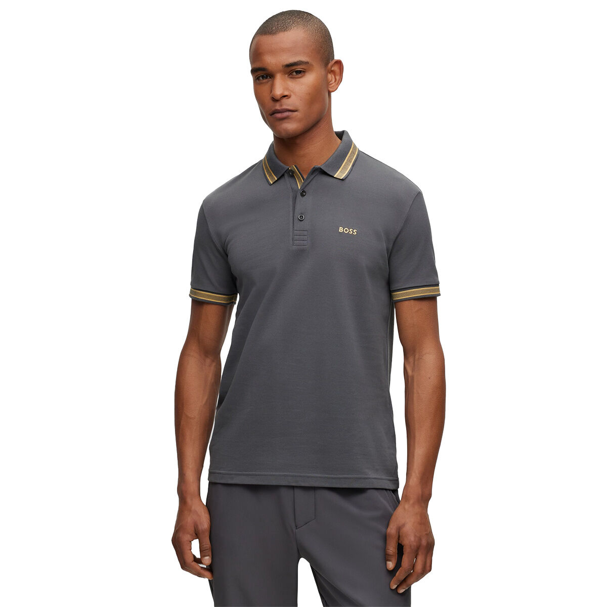 Hugo Boss Mens Dark Grey Stripe Paddy Golf Polo Shirt, Size: Small | American Golf
