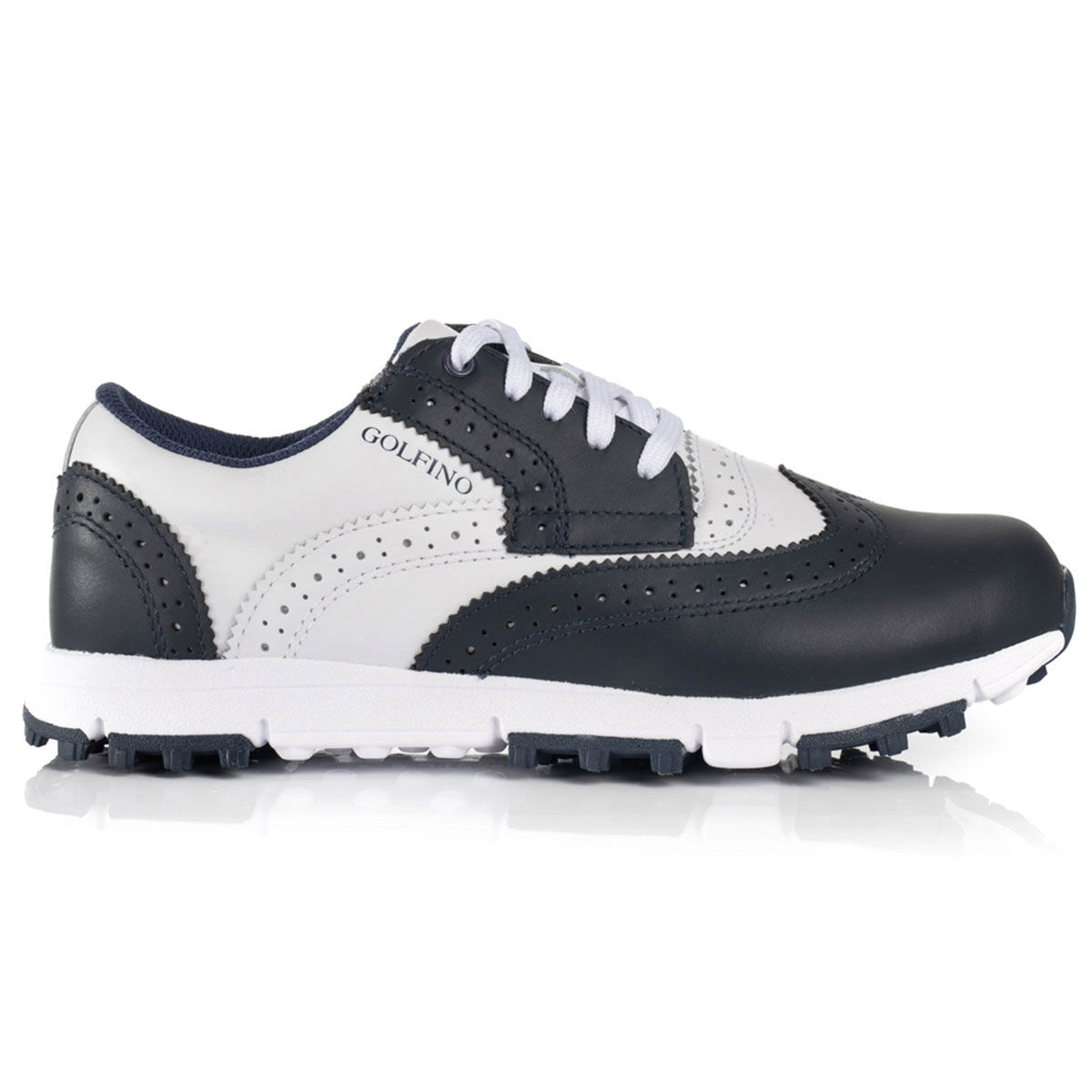 Golfino Womens White and Navy Blue Aurora Brogue Spikeless Golf Shoes, Size: 5 | American Golf