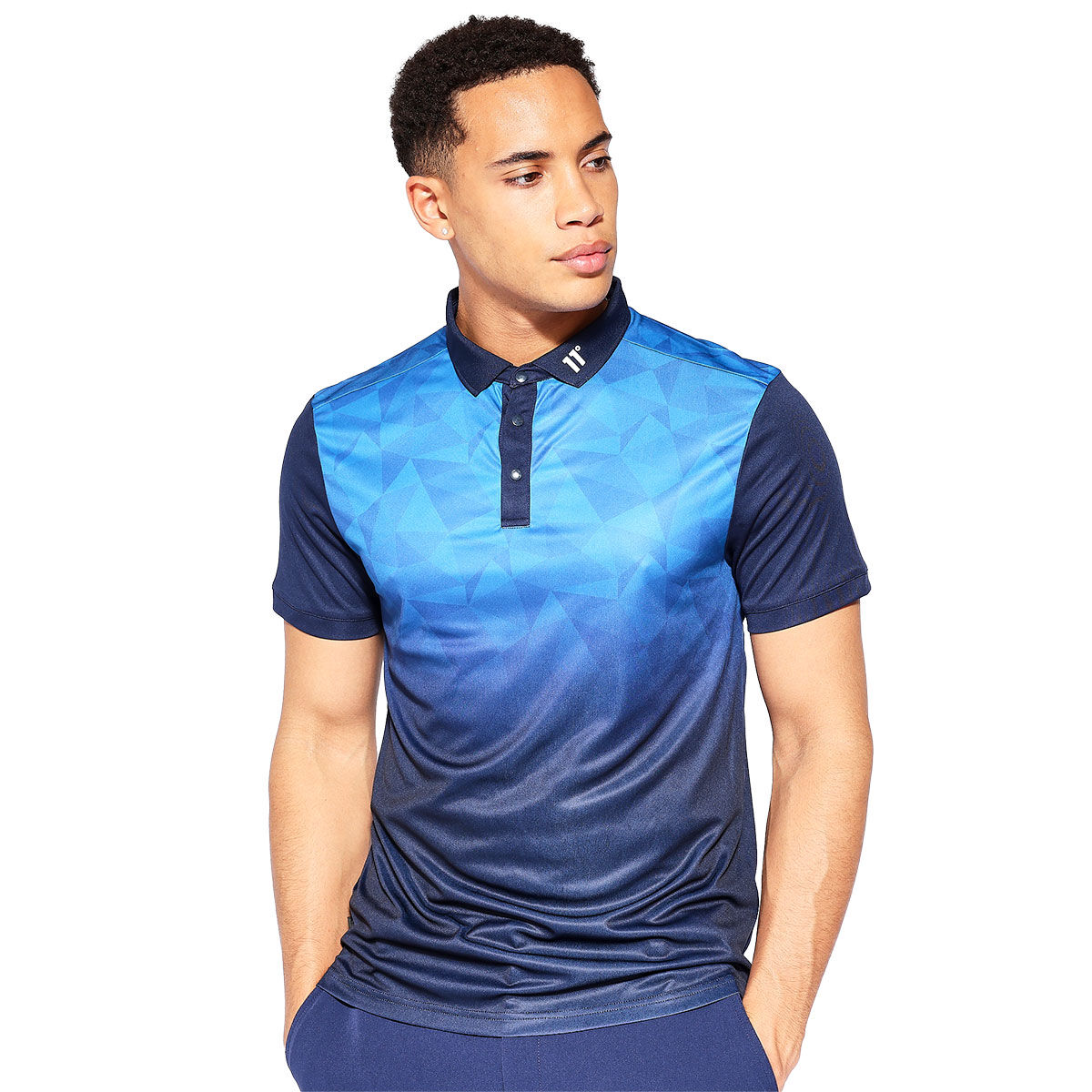 11 Degrees Men’s Geo Fade Print Golf Polo Shirt, Mens, Blue surf/navy, Xxl | American Golf