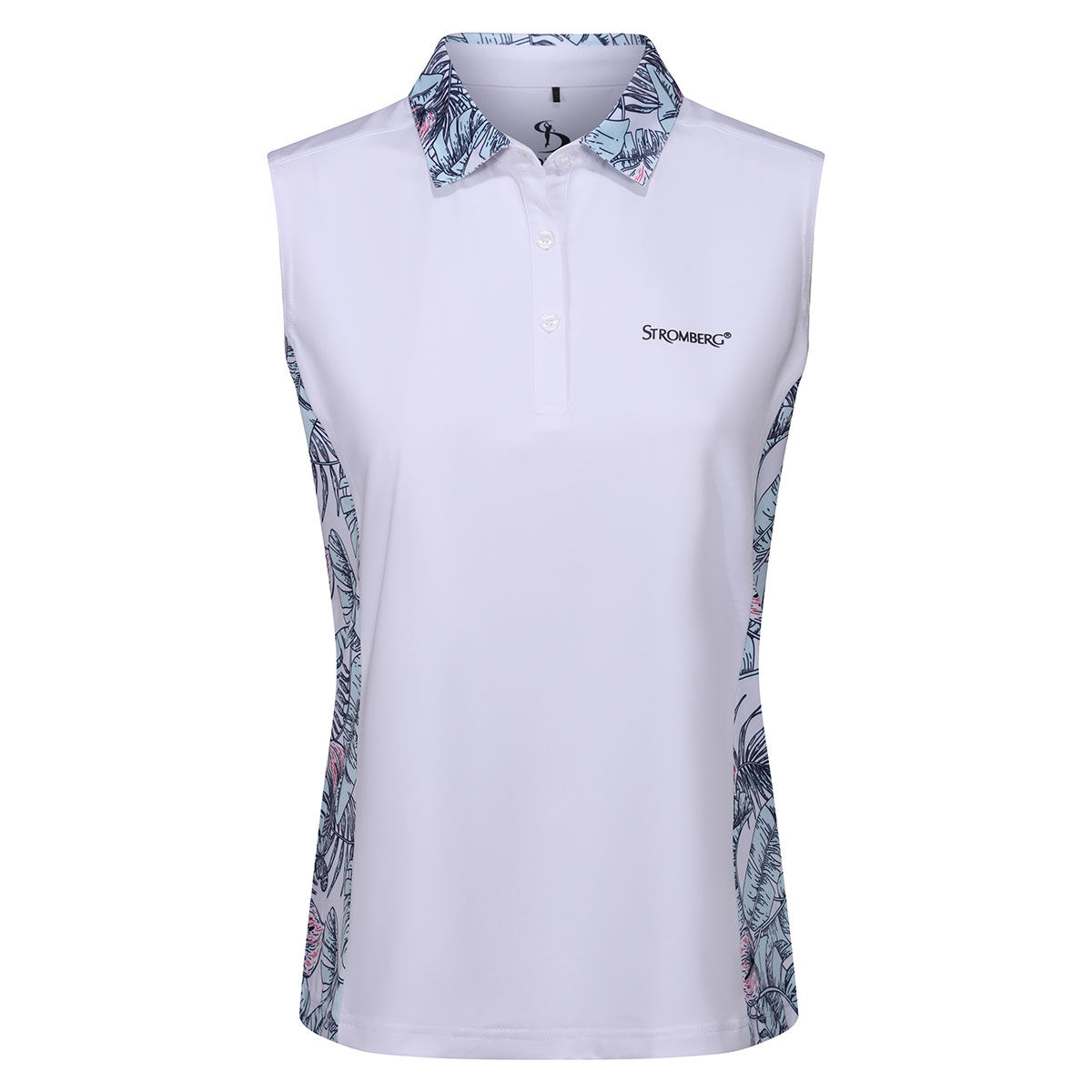 Stromberg Womens Leaf Print Sleeveless Stretch Golf Polo Shirt, Female, White, 8 | American Golf