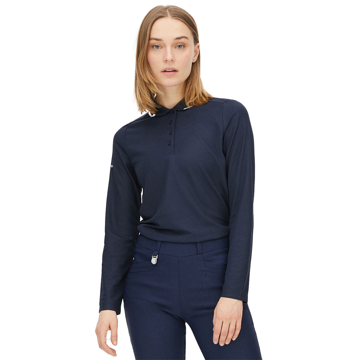 Rohnisch Womens Miriam Long Sleeve Golf Polo Shirt, Female, Navy blue, Medium | American Golf