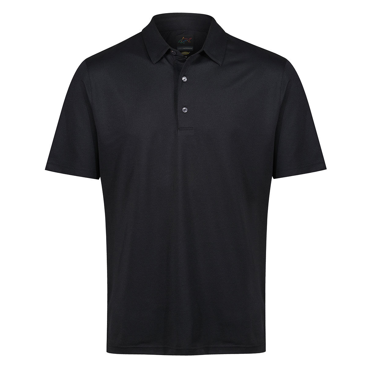 Greg Norman Mens Black Comfortable Neck Logo Stretch Golf Polo Shirt, Size: Small | American Golf