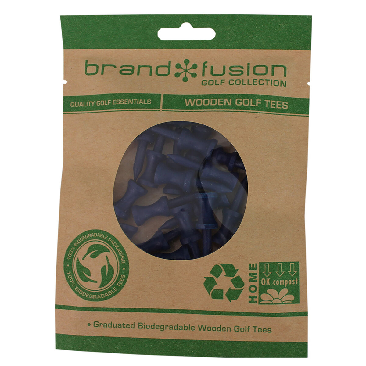 BrandFusion Blue Graduated Biodegradable Wooden Golf Tees, Size: 37mm | American Golf