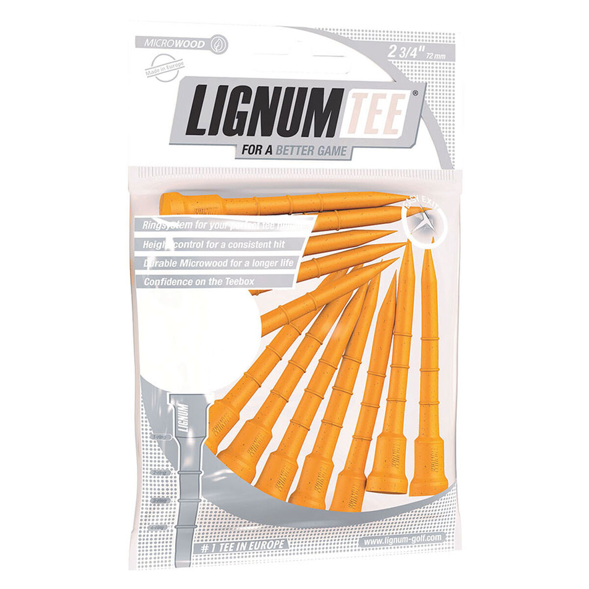 Lignum Orange Composite Pack of 12 Wooden Golf Tees, Size: 72mm | American Golf