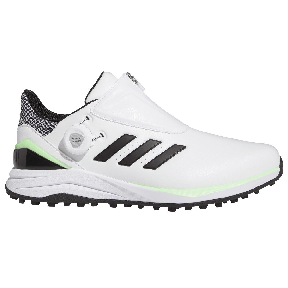adidas SOLARmotion BOA Spikeless Waterproof Golf Shoes, Mens, White/core black/green spark, 10 | American Golf