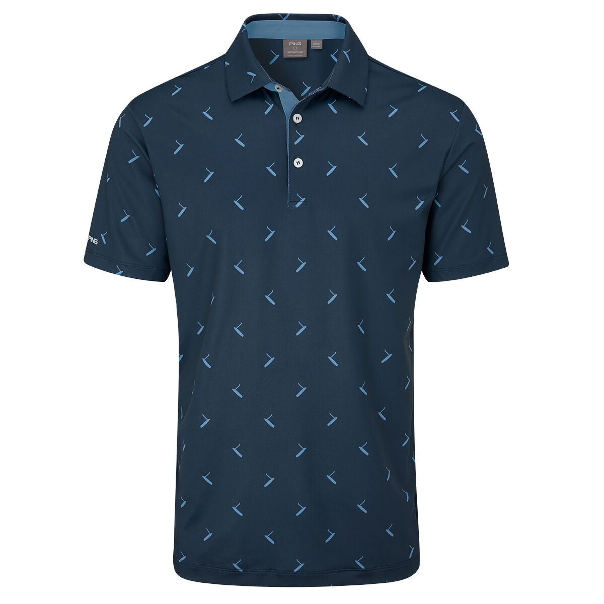PING Men’s Gold Golf Putter Print Golf Polo Shirt, Mens, Navy multi, Small | American Golf