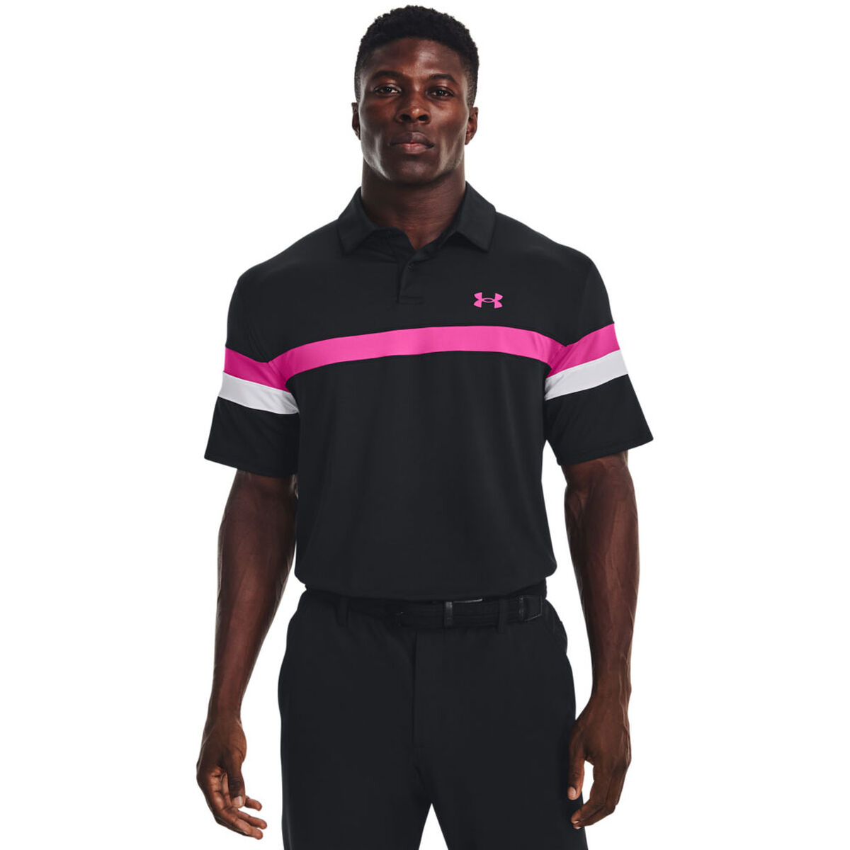 Under Armour Men’s Black, White and Pink T2G Blocked Golf Polo Shirt, Size: Small | American Golf