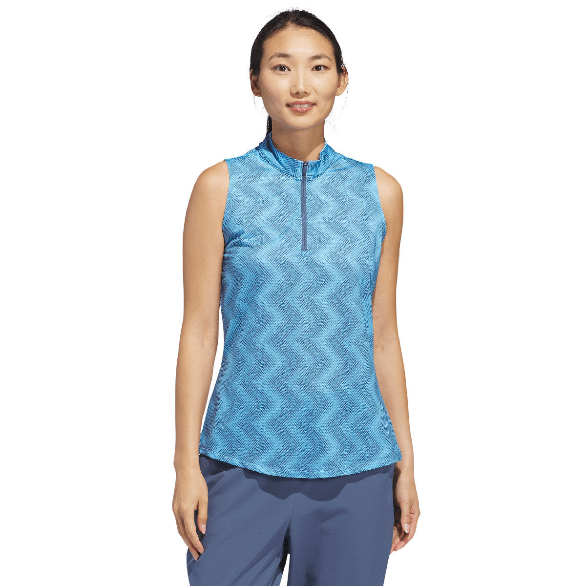 adidas Womens Ultimate365 Ottoman Print Sleeveless Golf Polo Shirt, Female, Semi blue burst, Large | American Golf
