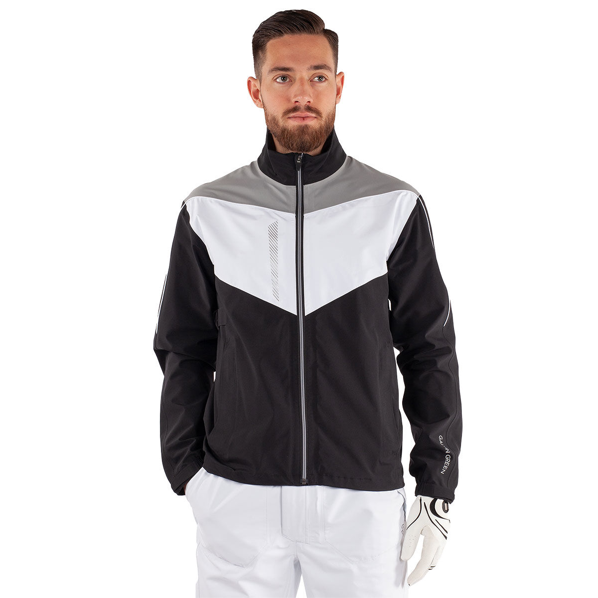 Galvin Green Mens Black and White Waterproof Colour Block Armstrong Golf Jacket, Size: Small| American Golf