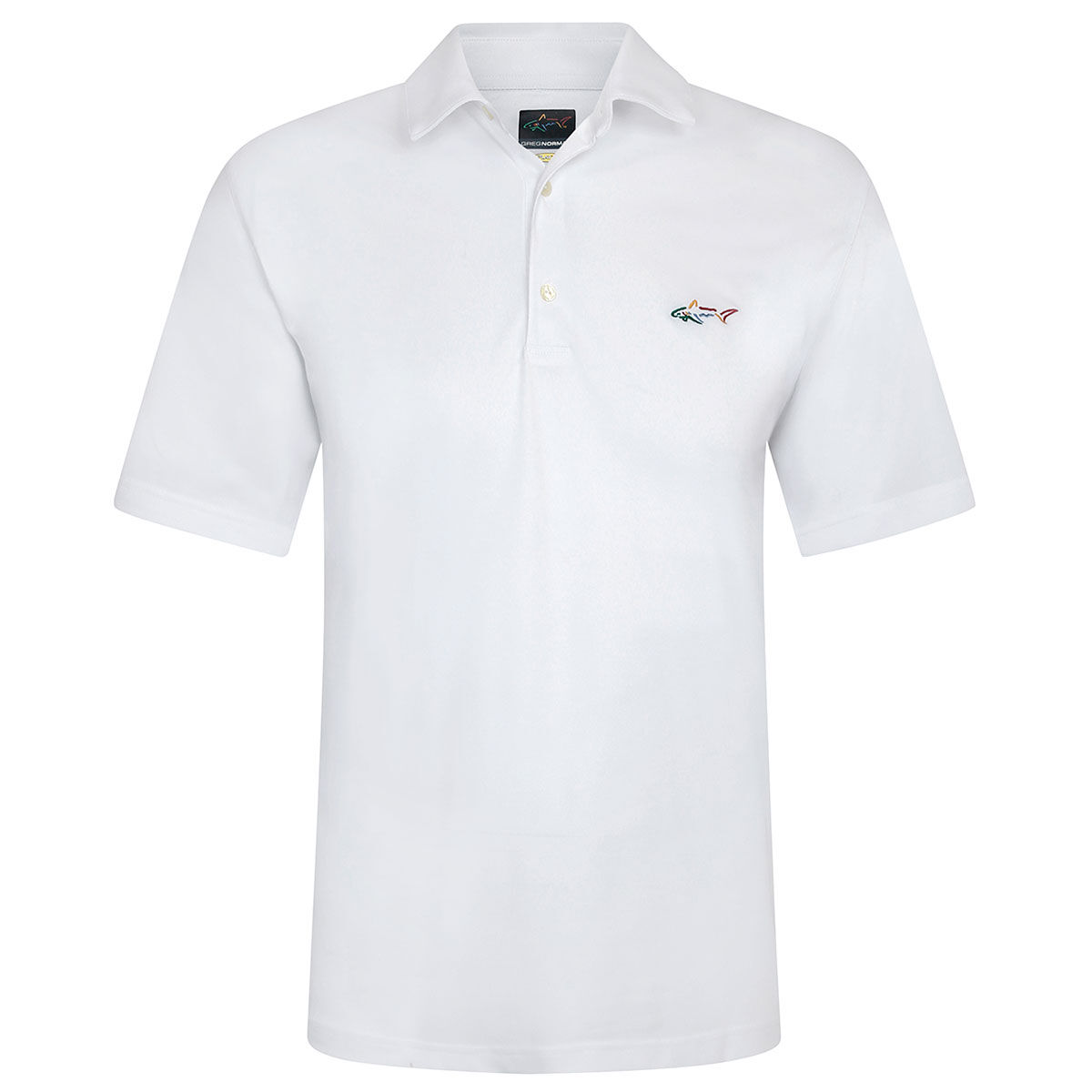 Greg Norman White Embroidered Shark Logo Golf Polo Shirt, Mens | American Golf, Size: Large