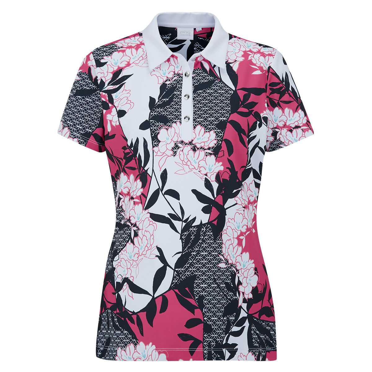 PING Womens Rumour Golf Polo Shirt, Female, Pink blossom multi, 16 | American Golf