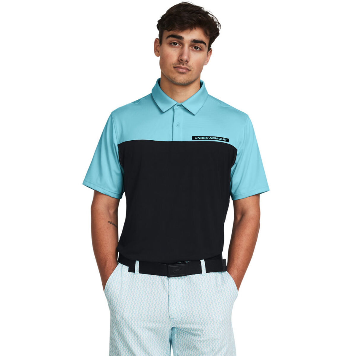 Under Armour Men’s T2G Colour Block Golf Polo Shirt, Mens, Black/sky, Large | American Golf