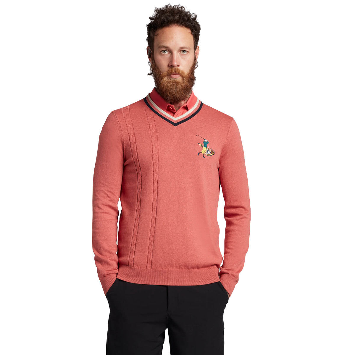 Lyle & Scott Red Comfortable Men`s The Gregor V-Neck Golf Sweater, Size: Small | American Golf