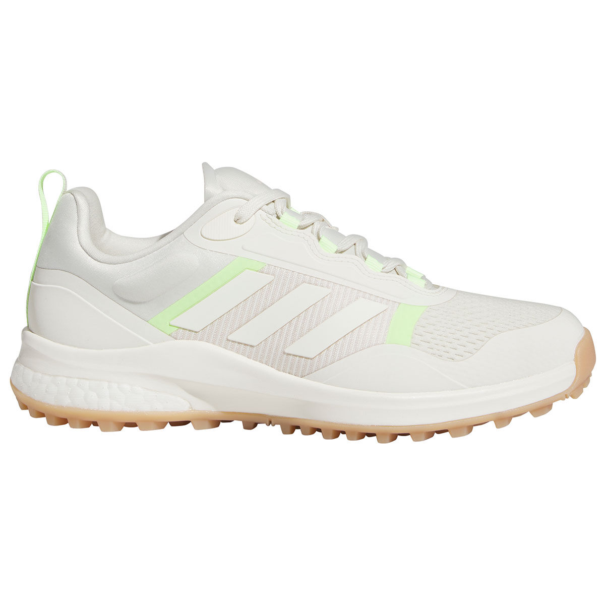 adidas Womens Zoysia Waterproof Spikeless Golf Shoes, Female, White/putty mauve/green spark, 4 | American Golf