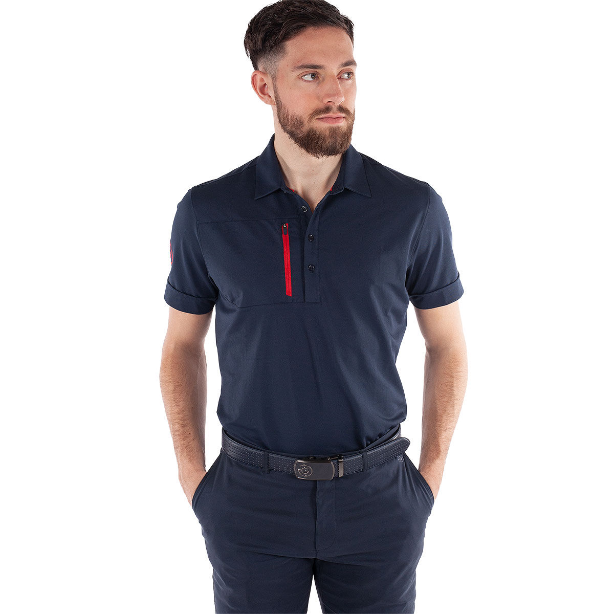 Galvin Green Mens Navy Blue and Red Comfortable Morton Golf Polo Shirt, Size: Small | American Golf
