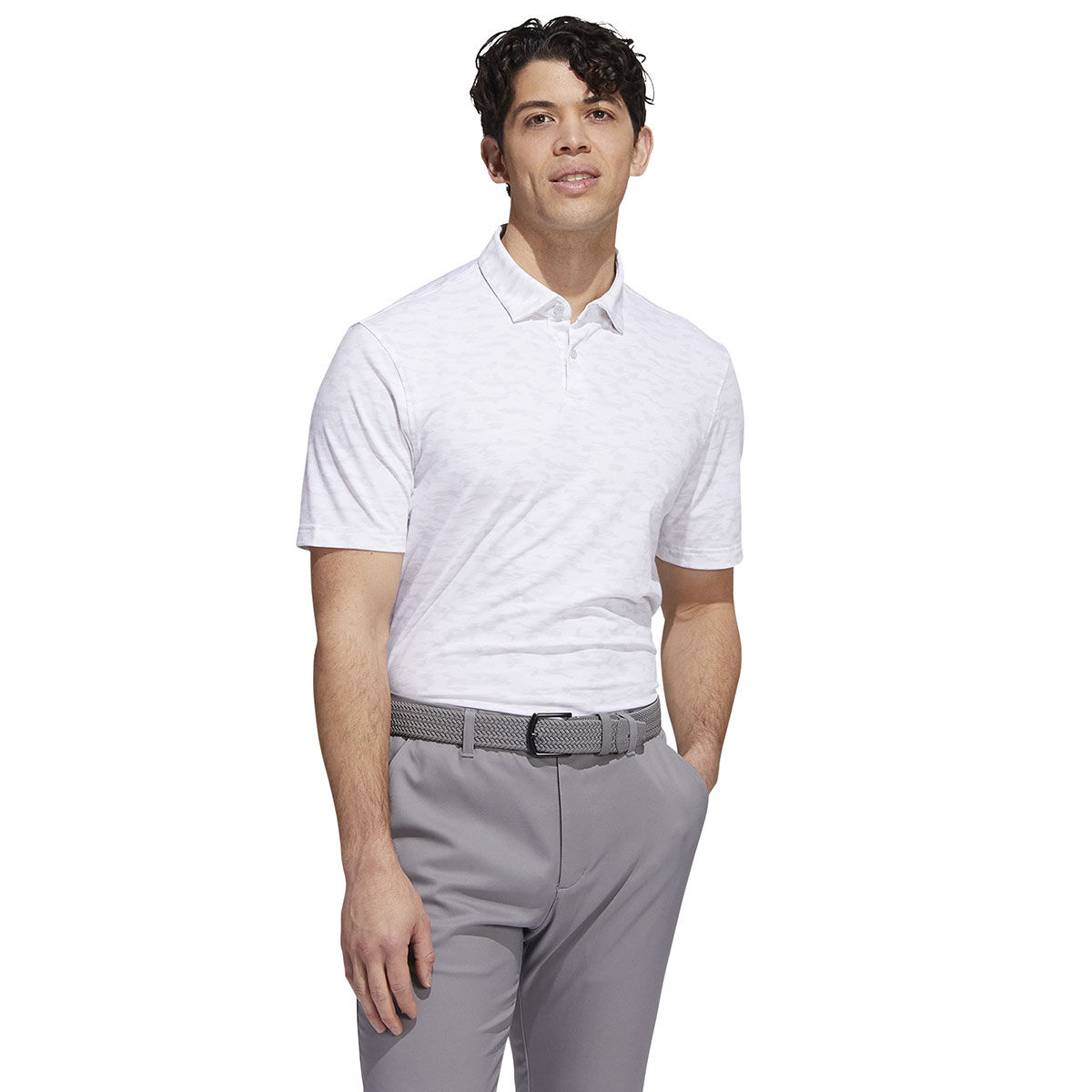 adidas Men’s Go-To Camo Print Stretch Golf Polo Shirt, Mens, White/grey, Medium | American Golf