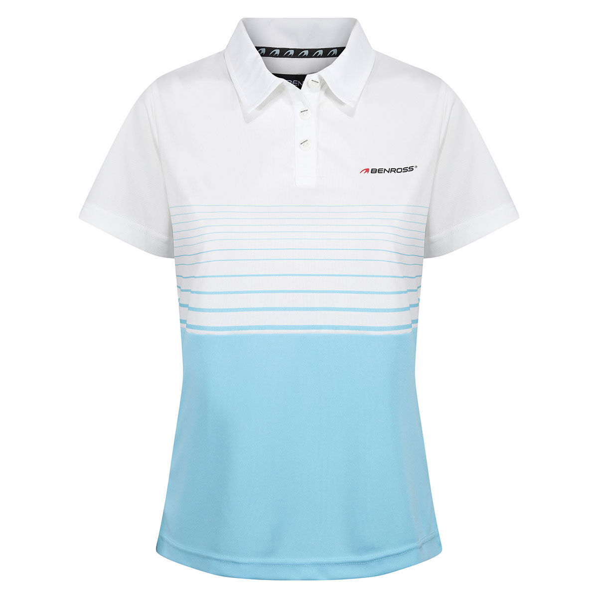 Benross Womens Soft Stripe Stretch Golf Polo Shirt, Female, White/baby blue, 8 | American Golf