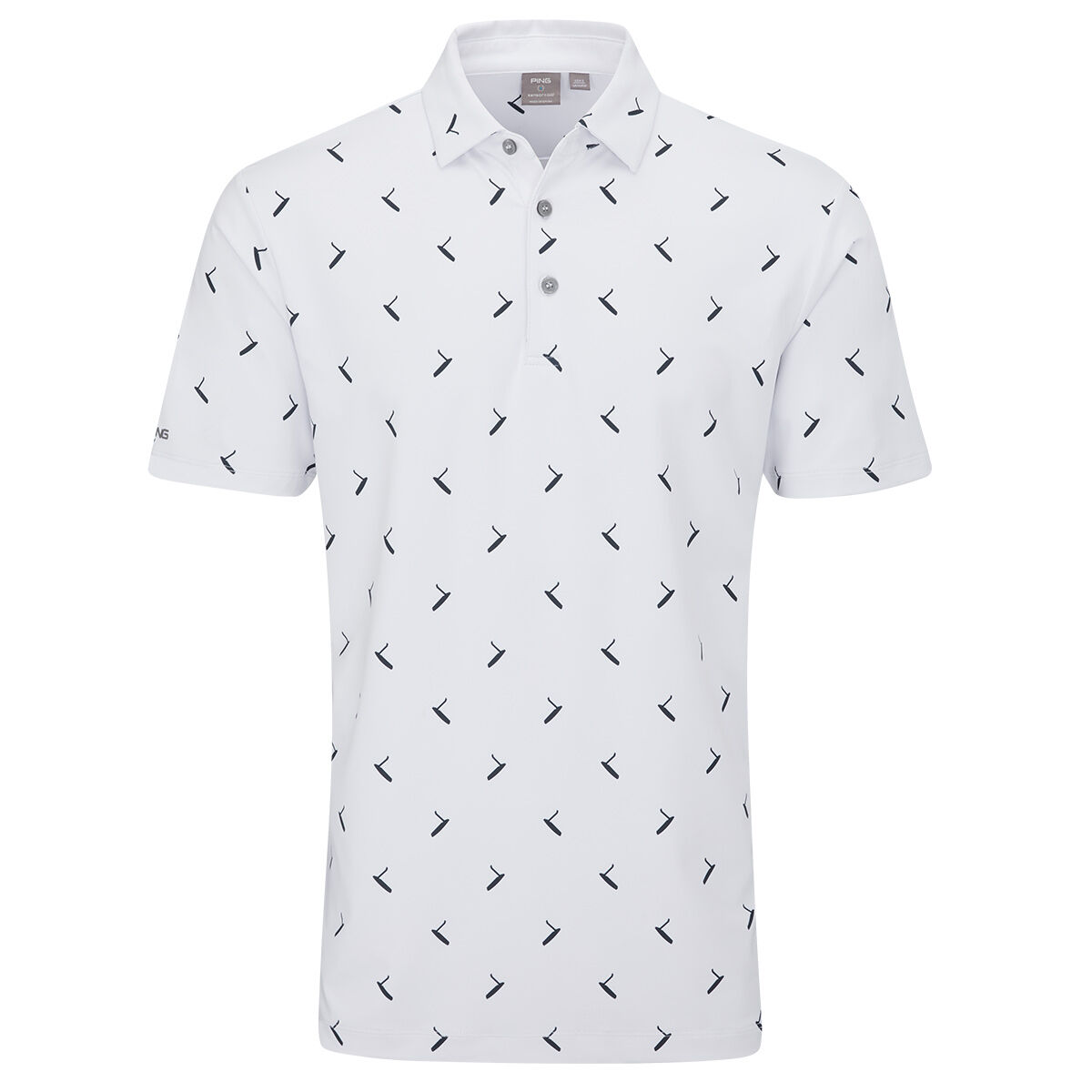PING Men’s Gold Golf Putter Print Golf Polo Shirt, Mens, White/navy multi, Small | American Golf