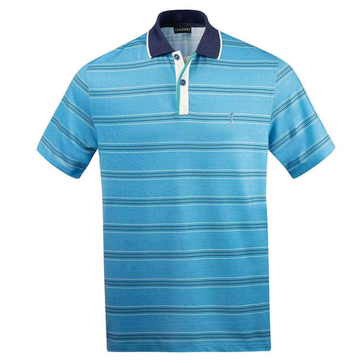 GOLFINO Men’s Multi-Stripe Breathable Golf Polo Shirt, Mens, Blue bay, Small | American Golf