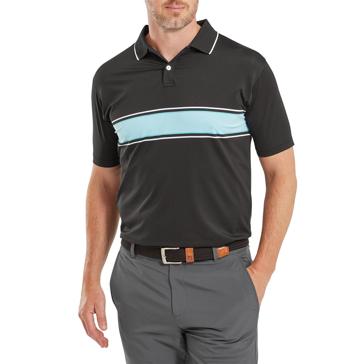 FootJoy Men’s Engineered Pin Stripe Golf Polo Shirt, Mens, Black, Medium | American Golf