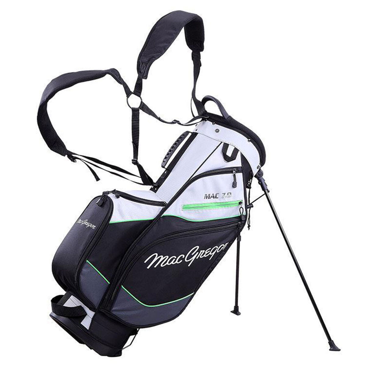 MacGregor MAC 7.0 Lightweight Golf Stand Bag, Silver/black/green | American Golf