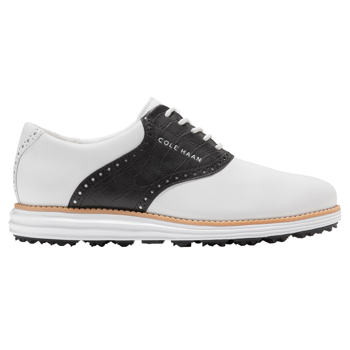 Cole Haan Men’s OG Saddle Waterproof Spikeless Golf Shoes, Mens, White/black croc/white, 8 | American Golf