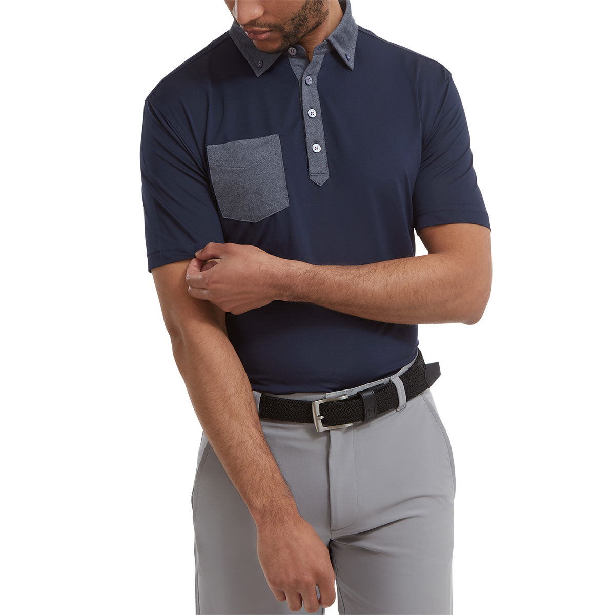 FootJoy Men’s Pocket Lisle Stretch Golf Polo Shirt, Mens, Navy blue, Small | American Golf