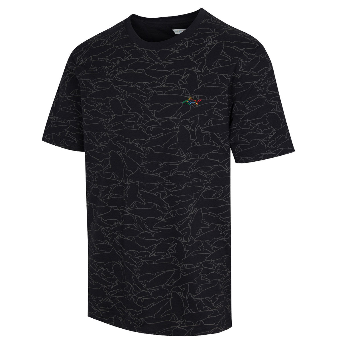 Greg Norman Men’s Shark Print Cotton Golf T-Shirt, Mens, Black, Small | American Golf