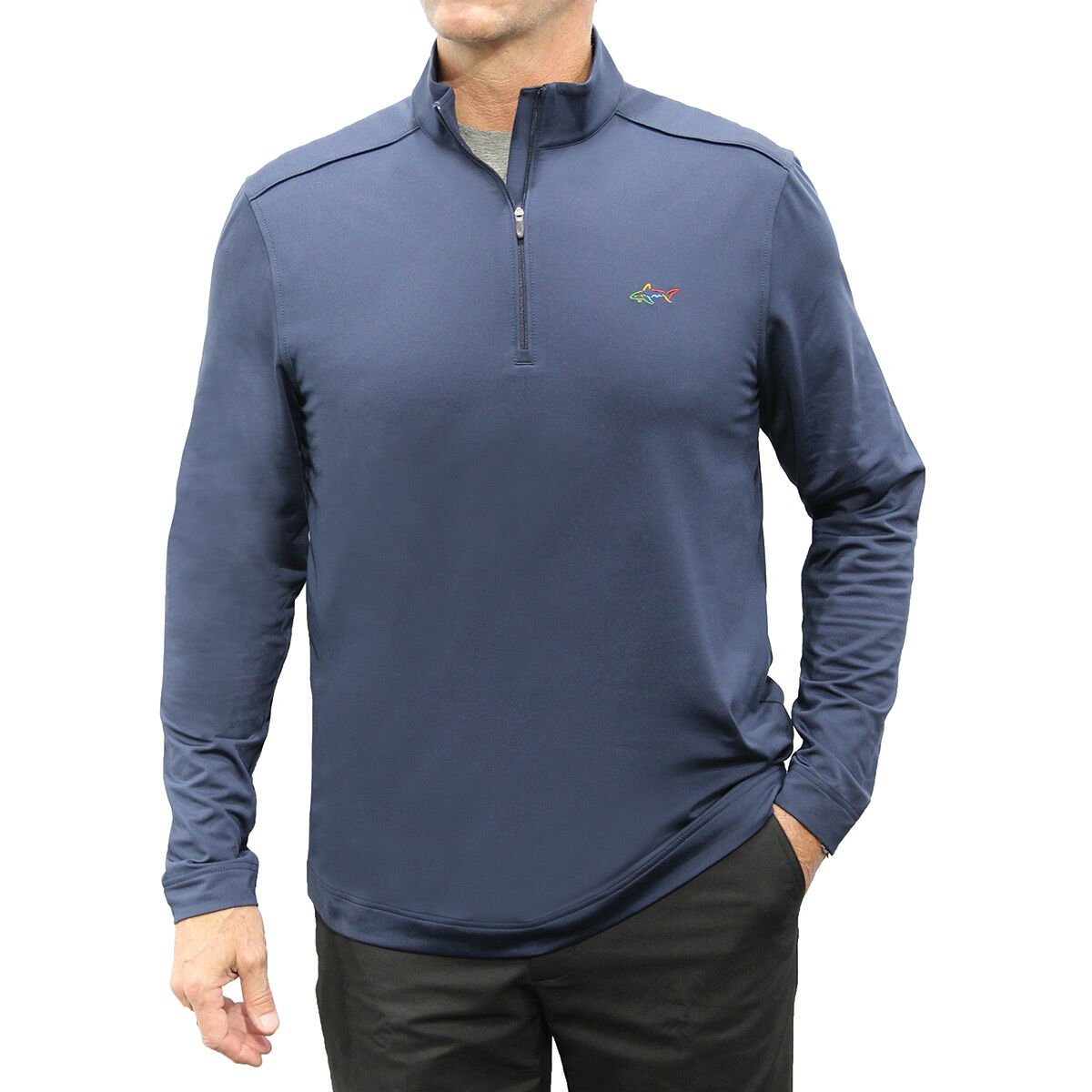Greg Norman Men’s Tech Solid Microfleece Half Zip Golf Midlayer, Mens, Navy blue, Small | American Golf