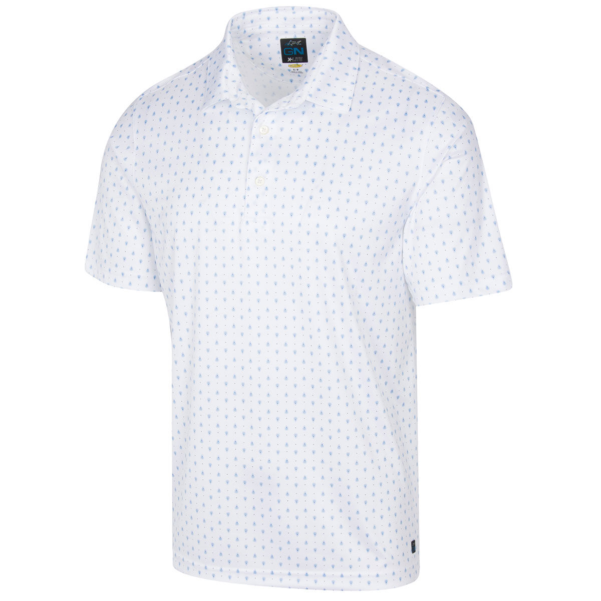 Greg Norman Men’s White and Blue Comfortable Paisley Foulard Golf Polo Shirt, Size: S | American Golf