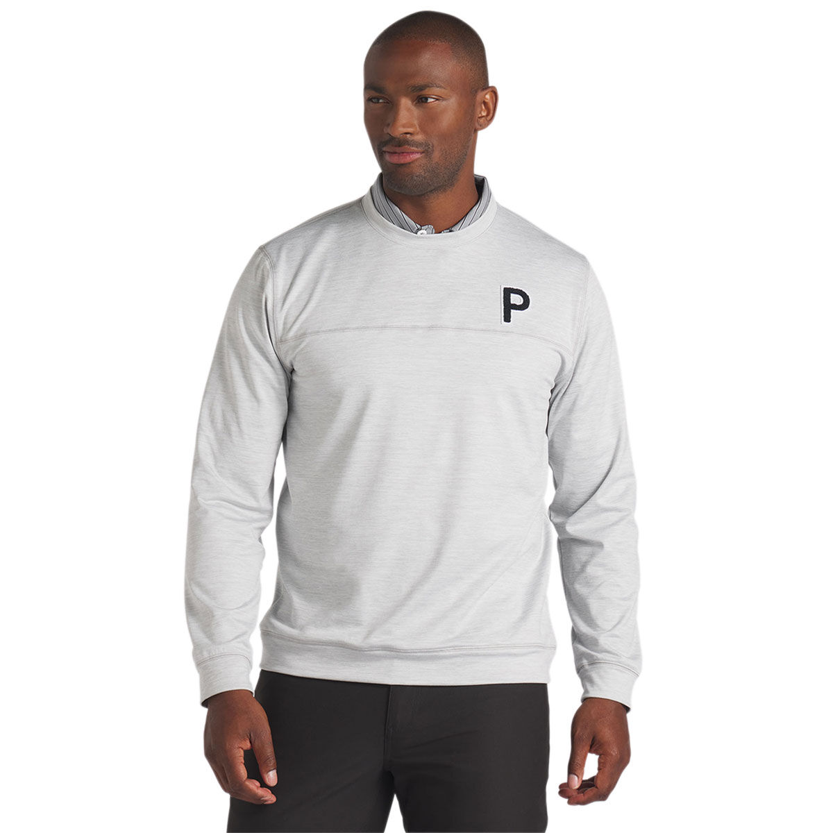 PUMA Men’s CLOUDSPUN Patch Crewneck Golf Sweater, Mens, Ash grey, Large | American Golf