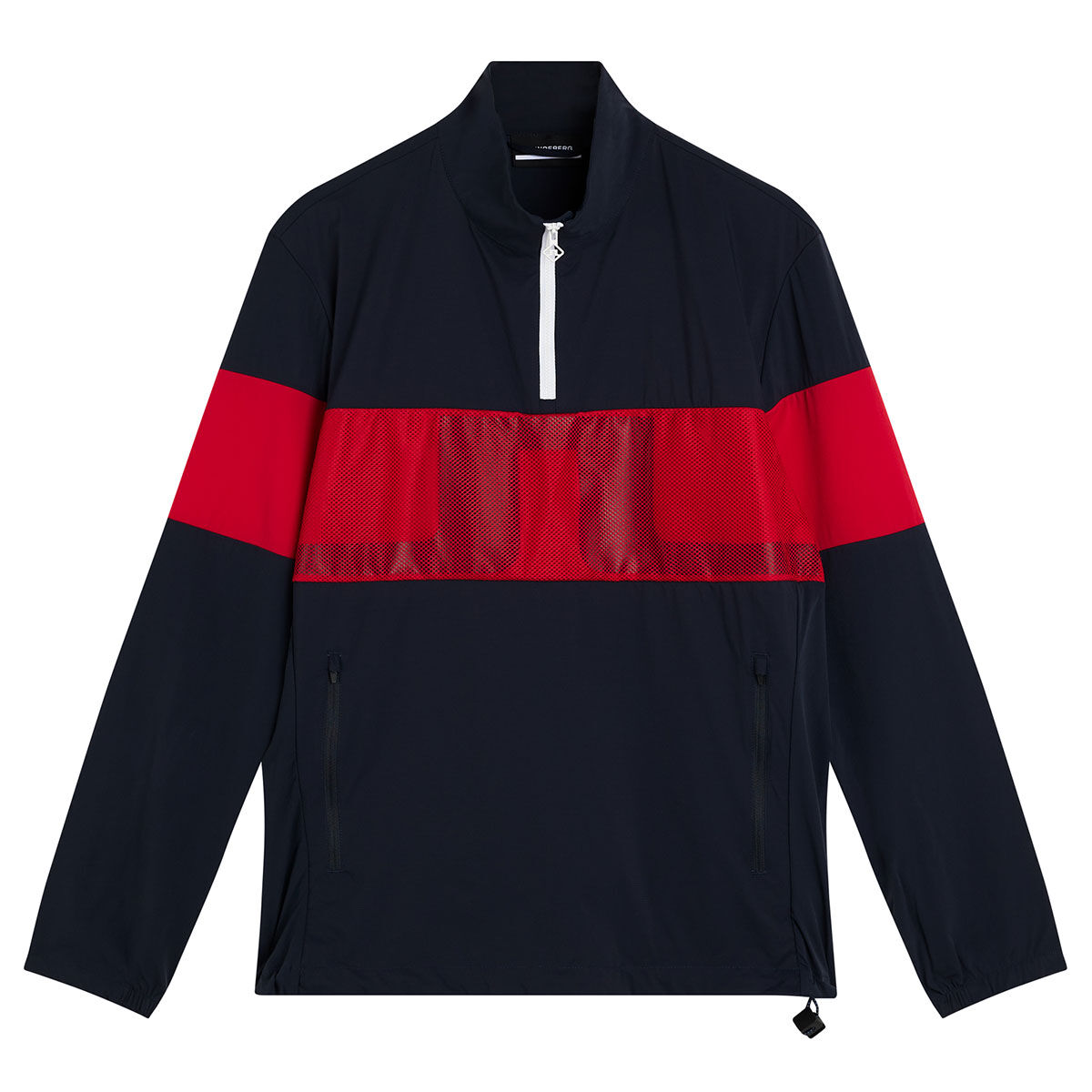 J.Lindeberg Men’s Navy Blue and Red Lightweight Stripe Dale Light 1/2 Golf Jacket, Size: Small | American Golf