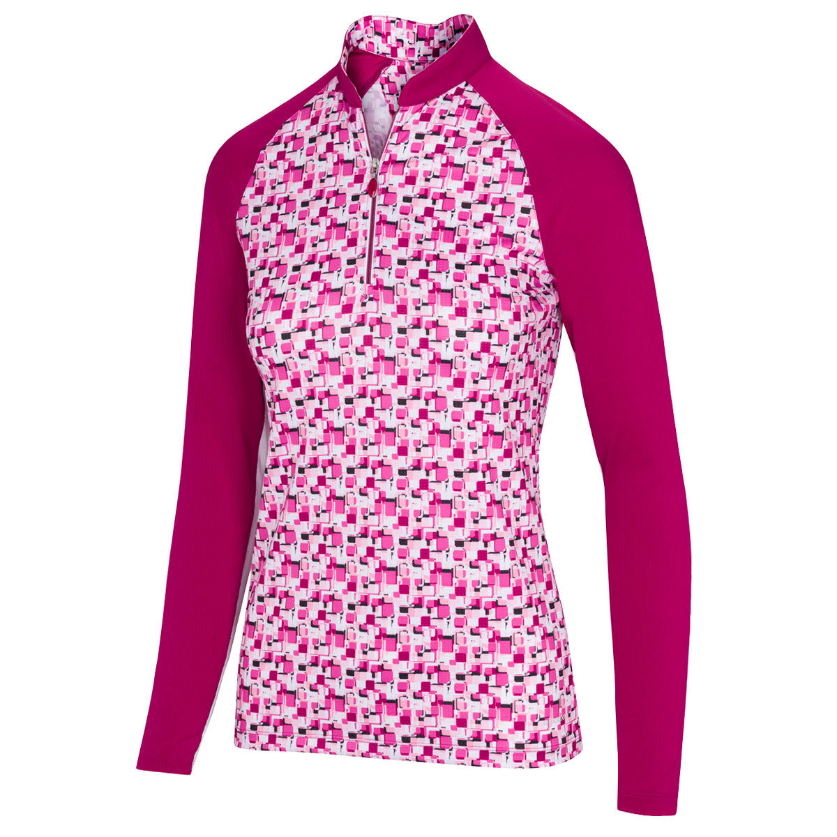 Greg Norman Women’s Pink and White Lightweight Prism Print L/S Half Zip Golf Midlayer, Size: XS | American Golf