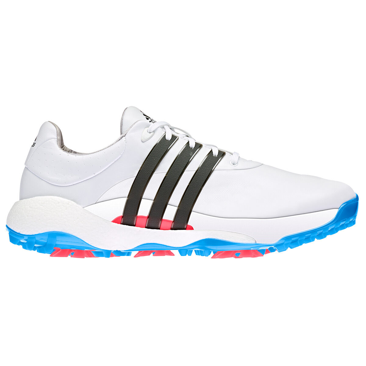 adidas Golf Tour360 Mens White, Black and Blue Waterproof 22 Regular Fit Golf Shoes, Size: 8 | American Golf