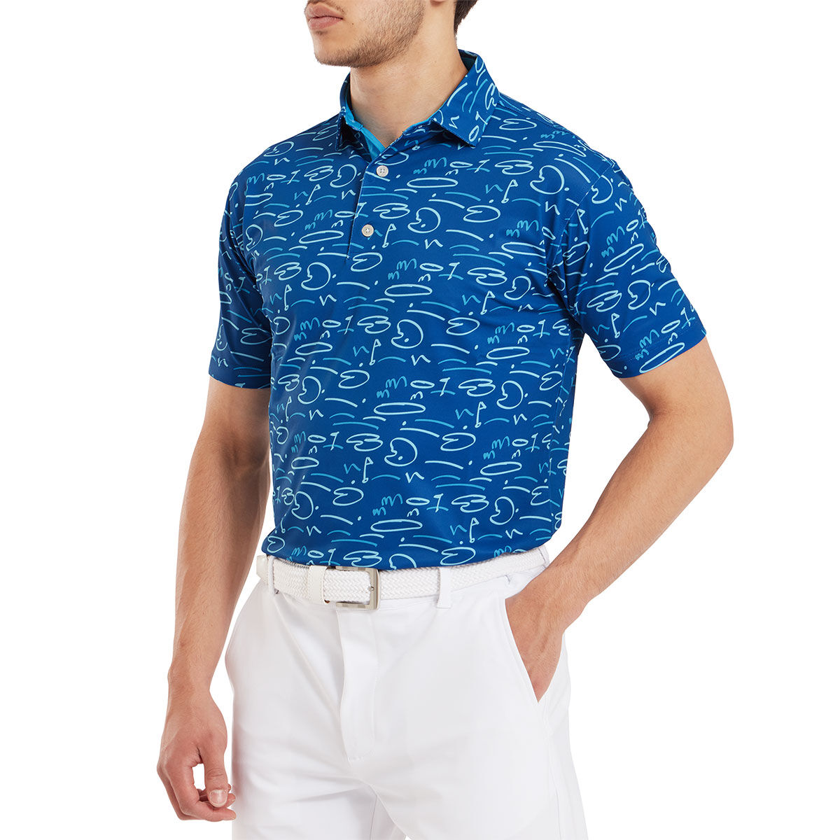 FootJoy Men’s Golf Course Doodle Pique Golf Polo Shirt, Mens, Deep blue, Large | American Golf