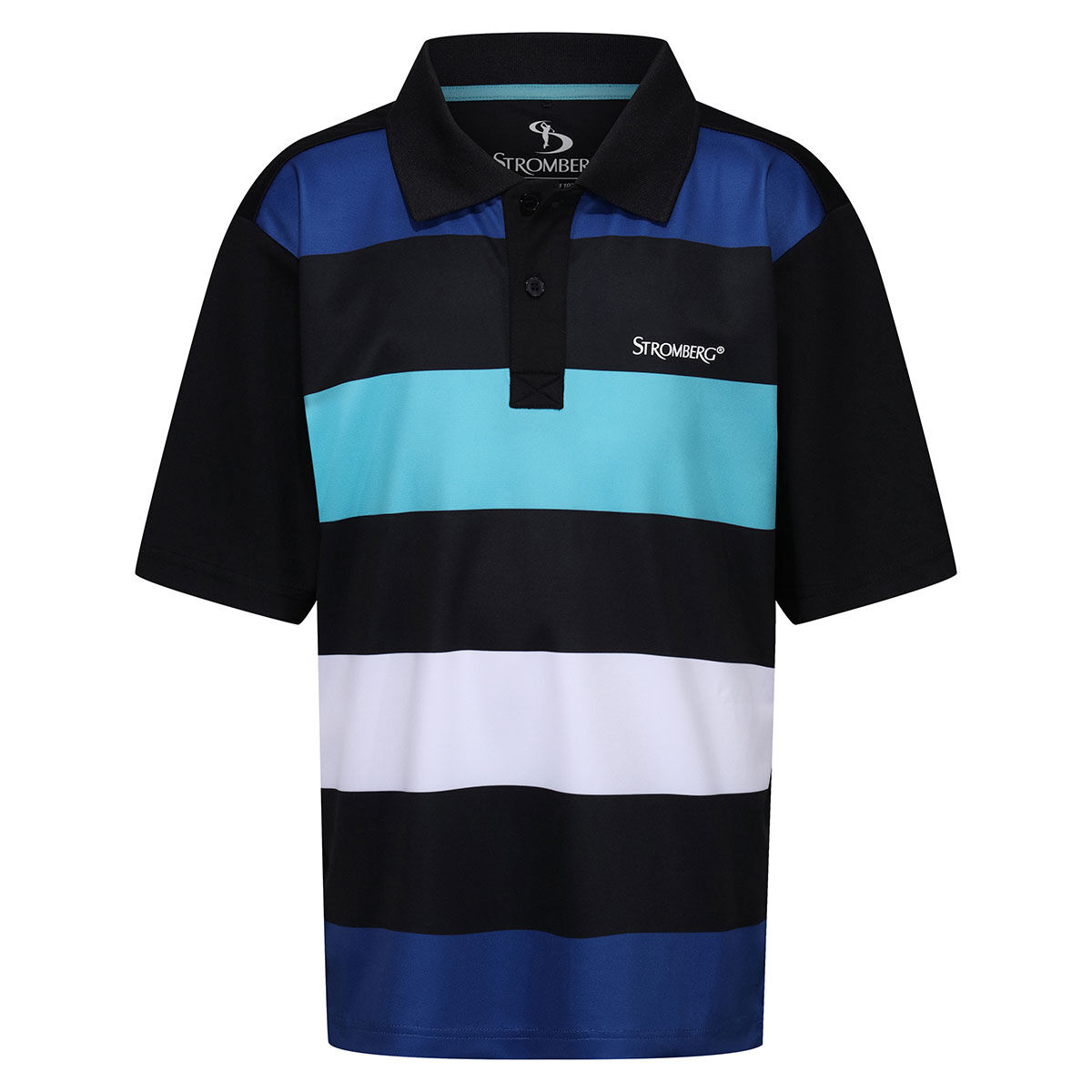 Stromberg Kids Black, Blue and White Stripe Junior Beat Stretch Golf Polo Shirt, Size: 9-10 Years | American Golf
