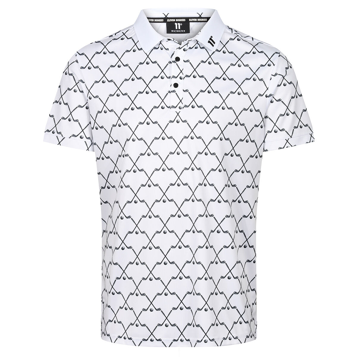11 Degrees Men’s Club Print Golf Polo Shirt, Mens, White, Medium | American Golf