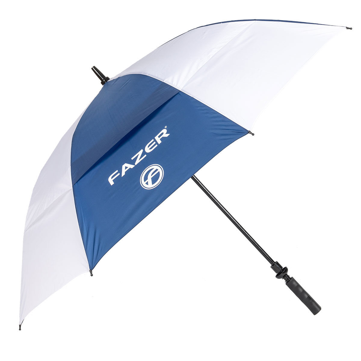 Fazer White And Navy Blue Colour Block Logo Print Dual Canopy Golf Umbrella, Size: One Size | American Golf