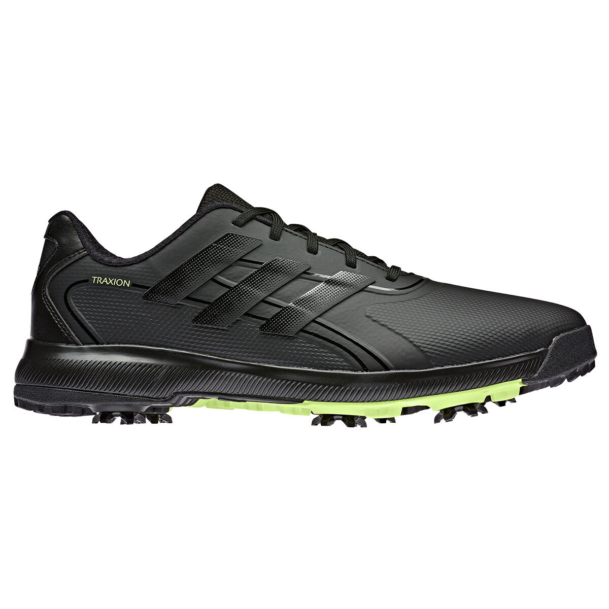 adidas Men’s Traxion Lite Max Waterproof Spiked Golf Shoes, Mens, Black/white/lime, 7, Wide | American Golf