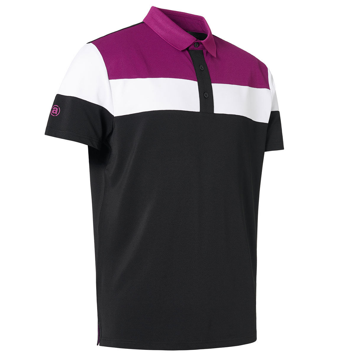 Abacus Mens Black, White and Purple Lightweight Colour Block Berrow Golf Polo Shirt, Size: Medium  | American Golf