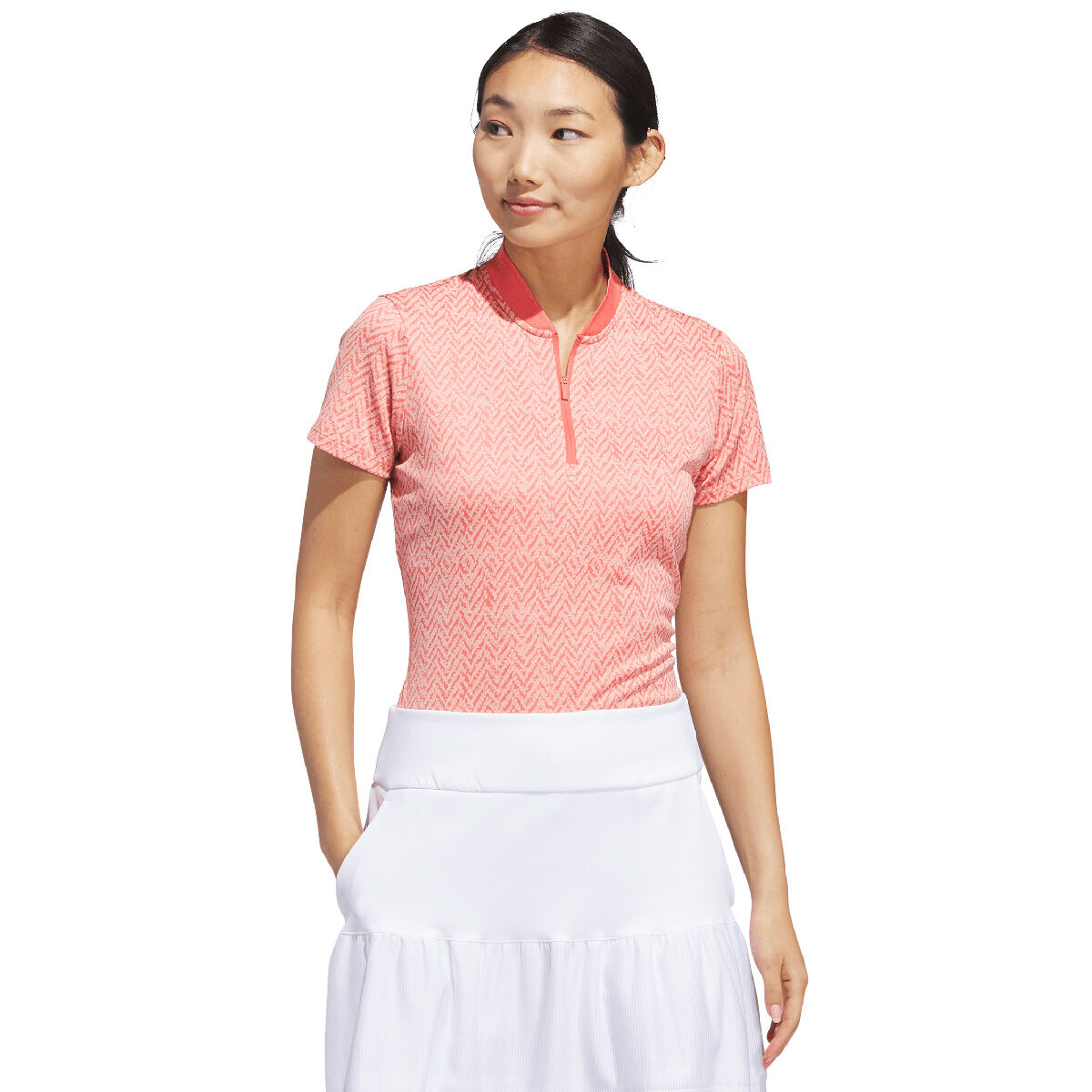 adidas Womens Ultimate365 Jacquard Golf Polo Shirt, Female, Preloved scarlet, Small | American Golf