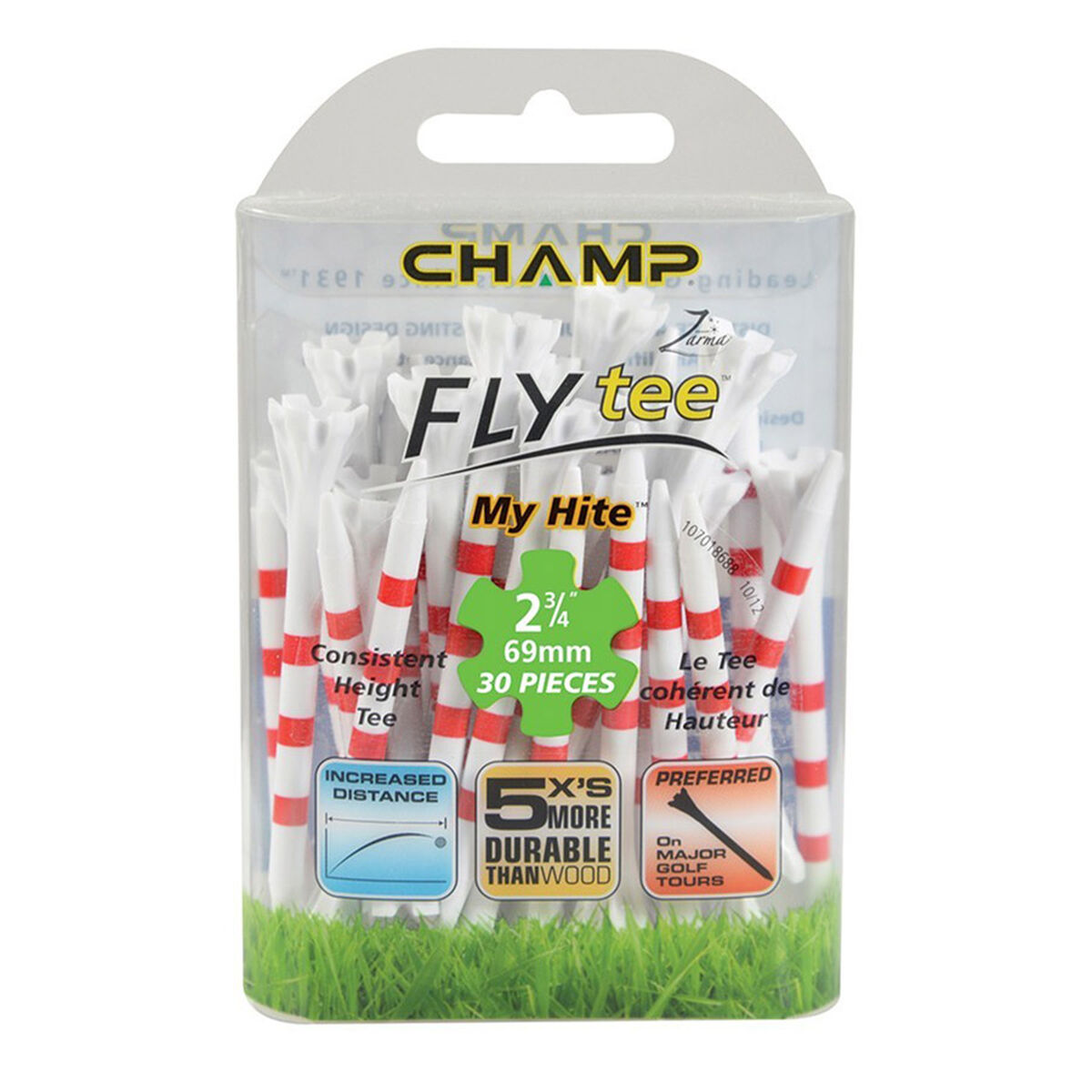 Champ White and Red MyHite Fly Pack of 30 Golf Tees, Size: 69mm | American Golf
