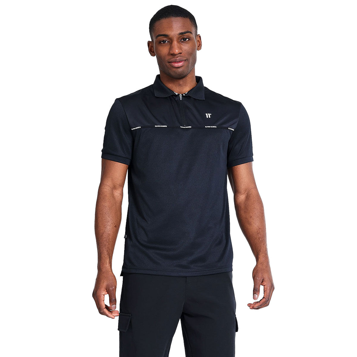11 Degrees Men’s Taped Zip Golf Polo Shirt, Mens, Black, Medium | American Golf