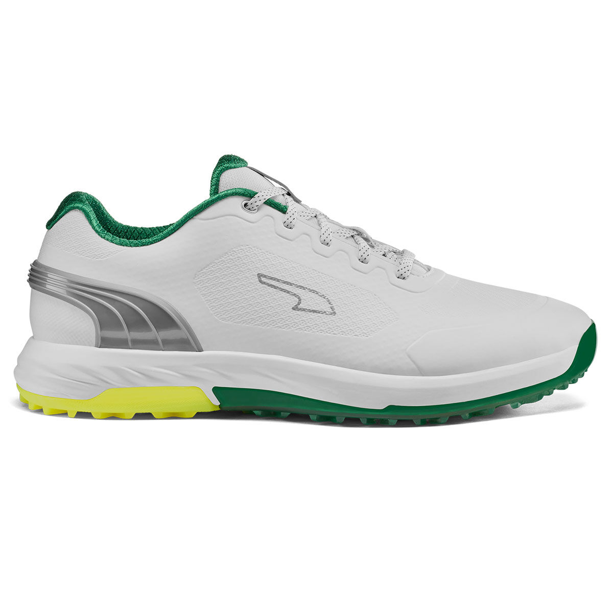 PUMA Men’s ALPHACAT NITRO Waterproof Spikeless Golf Shoes, Mens, White/green/yellow, 10 | American Golf