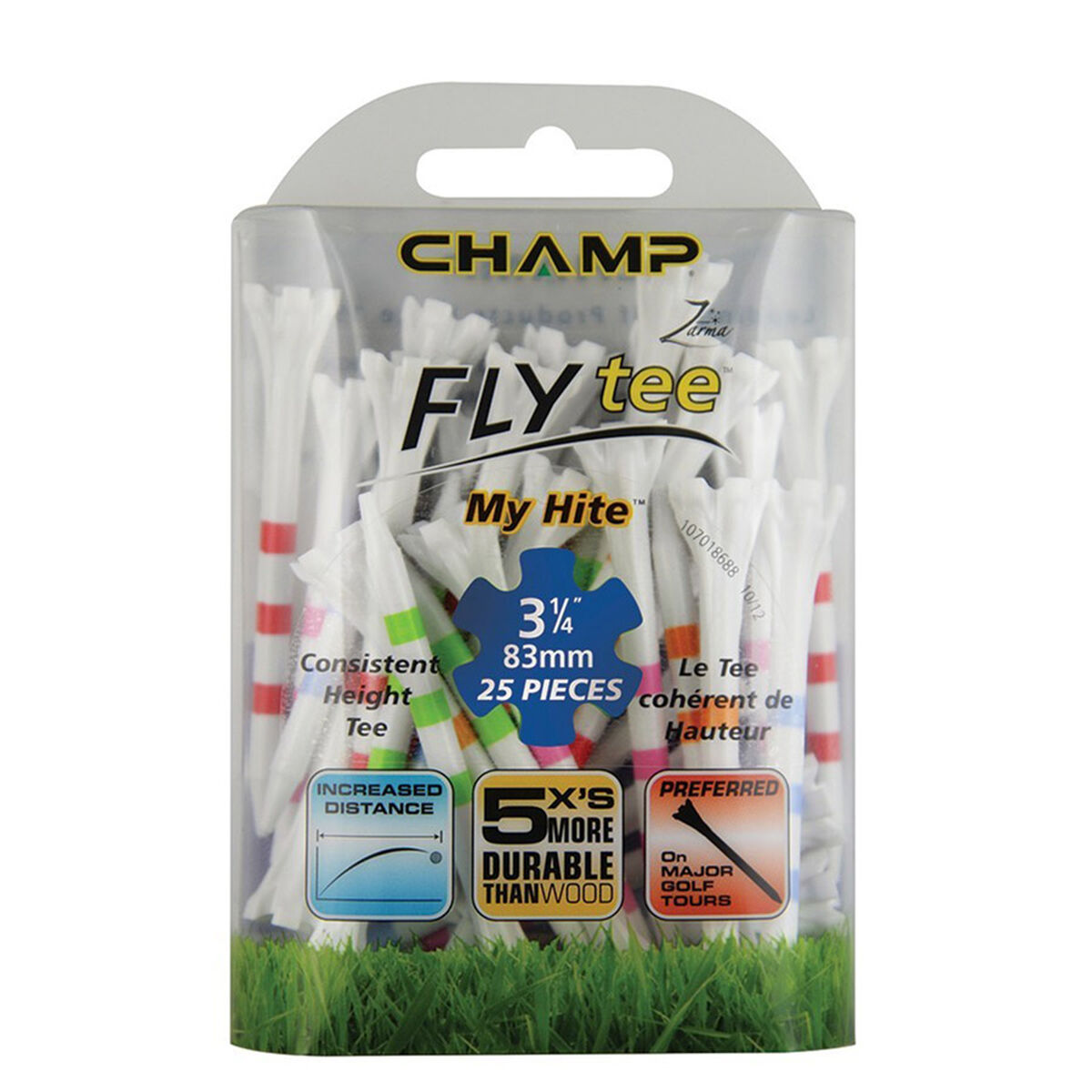Champ White MyHite Fly Pack of 25 Golf Tees, Size: 83mm | American Golf