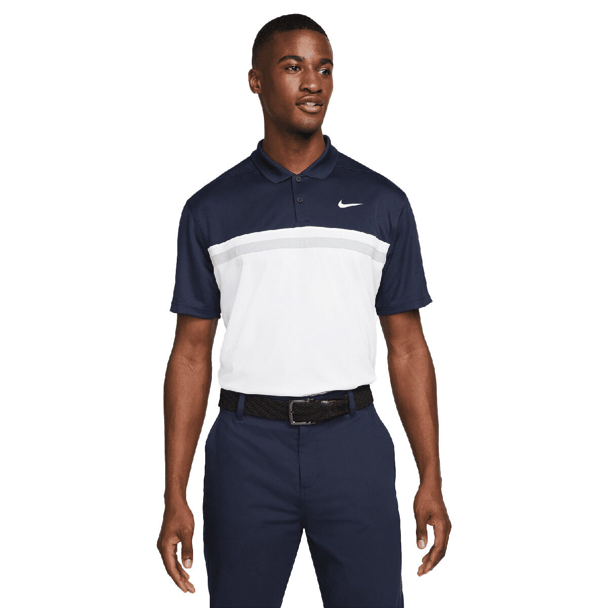 Nike Men’s Victory Dri-FIT Colour Block Golf Polo Shirt, Mens, Obsidian/white, Small | American Golf